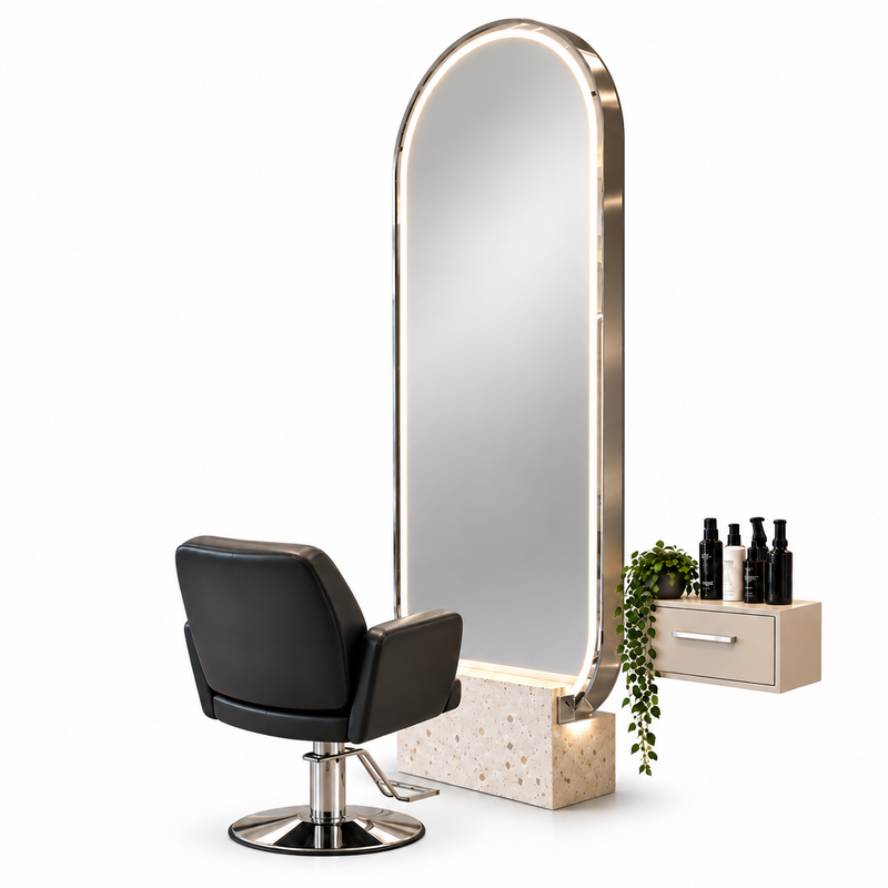 PASQYRE OVALE ME MBAJTESE MERMERI ME LED WL-M590 200X80 SILVER