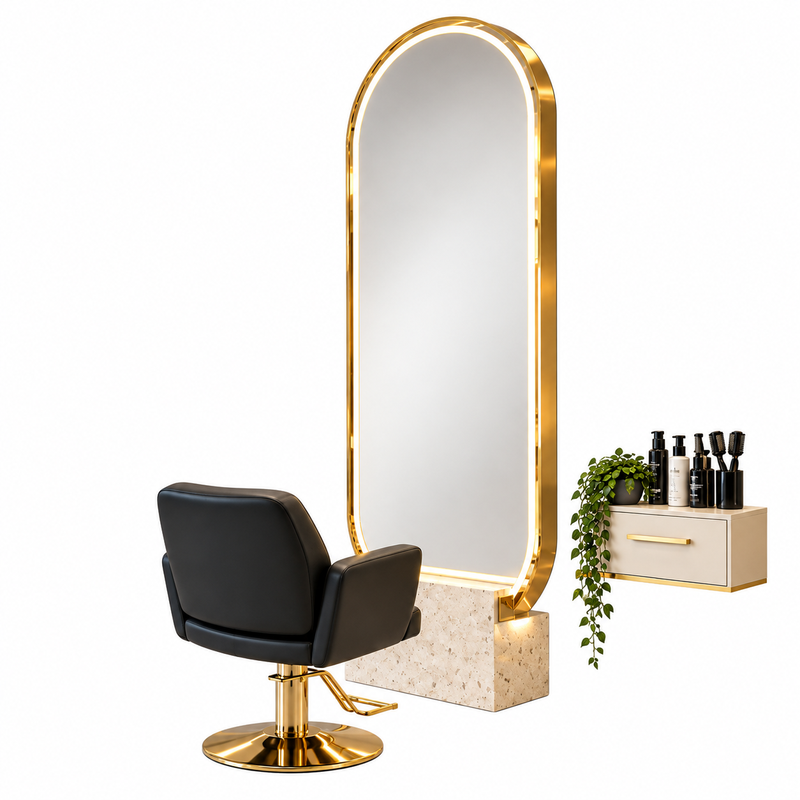 PASQYRE OVALE ME MBAJTESE MERMERI ME LED WL-M590 200X80 GOLD