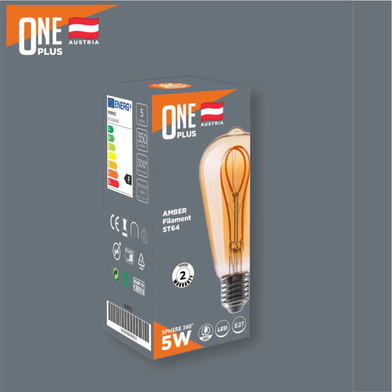 POQ ONE PLUS ME FILAMENT  5W / 9W ST64 2700K E27 AMBER
