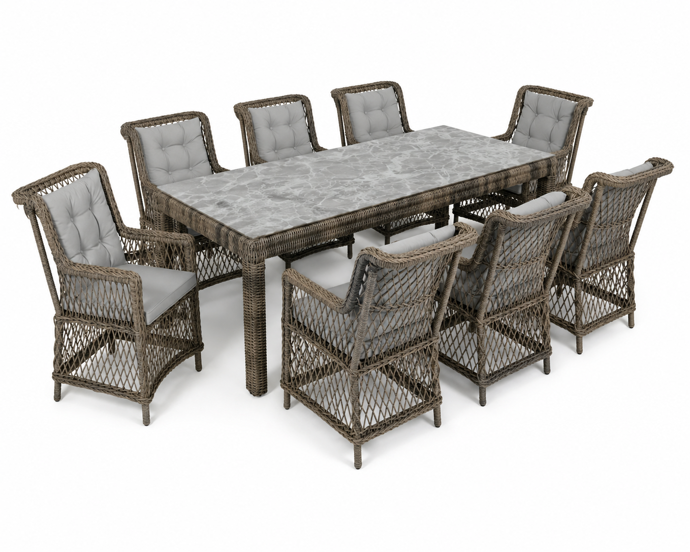 SET KOPSHTI ROZA RIO TAVOLINE 240X120CM  + 8 KARRIGE BROWN