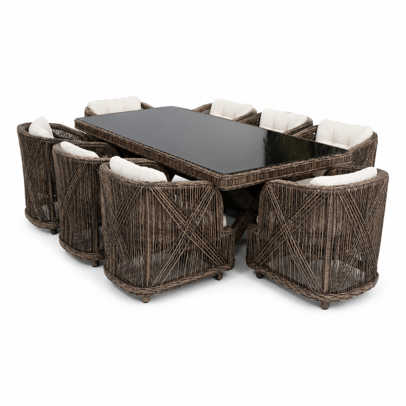 SET KOPSHTI RIMINI TAVOLINE 240X120CM  + 8 KARRIGE CAPPUCCINO