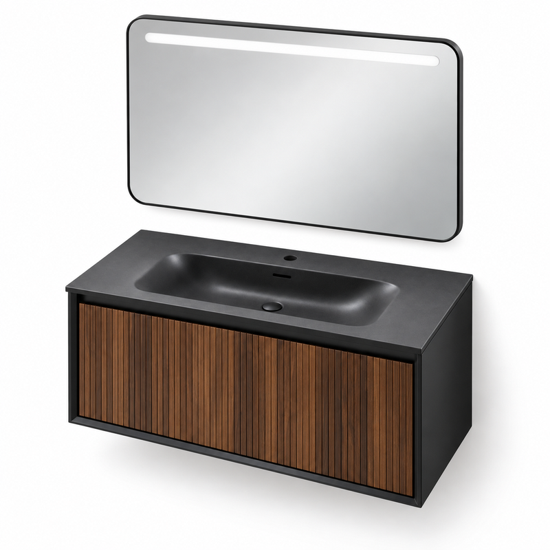 KOMODE MDG2312-100cm Wood/Black 2/1 pa pasqyre